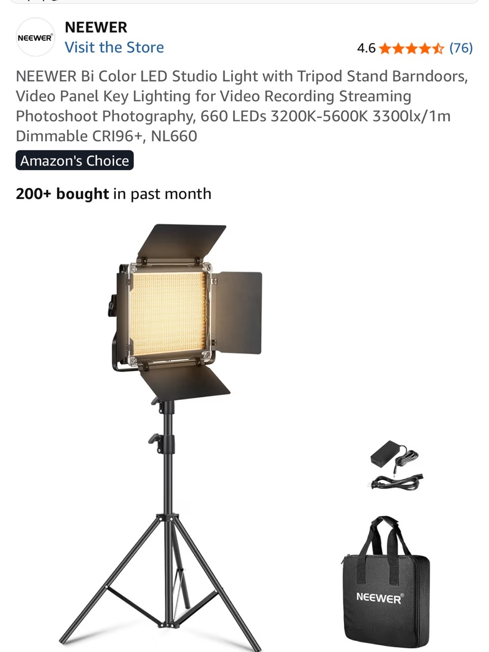 Black Portable LED Video Light Panel - Professional On-Camera Lighting, 2 lights